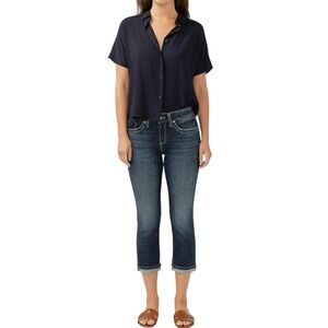 Silver Jeans Suki Blue Cropped Ankle Jeans contrast stitching